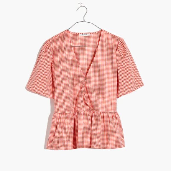 Madewell - Crossover Peplum Top in Textured Gingham Check; Size S (NWT) - Picture 1 of 9